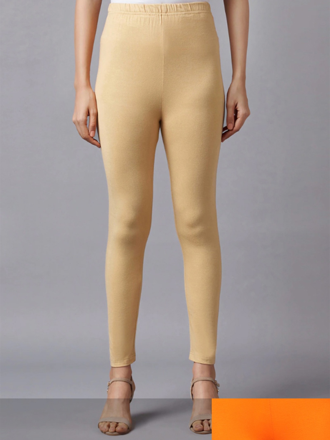

KEX Women Pack Of 2 Beige & Orange-Colored Solid Cotton Ankle-Length Leggings