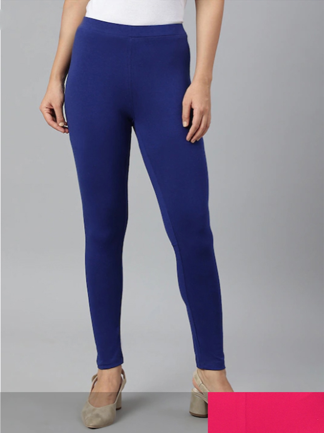 

KEX Women Pack of 2 Pink & Blue Solid Cotton Ankle Length Leggings