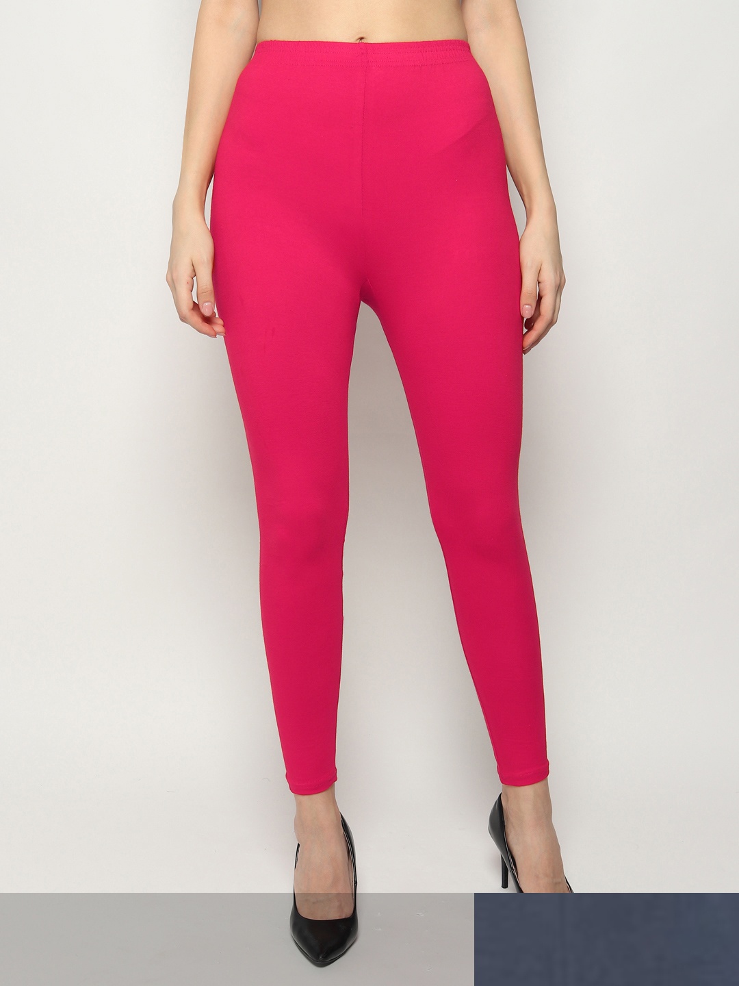 

KEX Women Pack Of 2 Grey & Pink Solid Cotton Ankle-Length Leggings