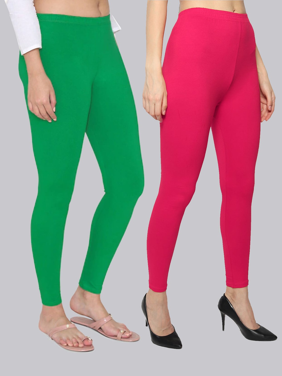 

KEX Women Pack Of 2 Solid Ankle-Length Leggings, Green