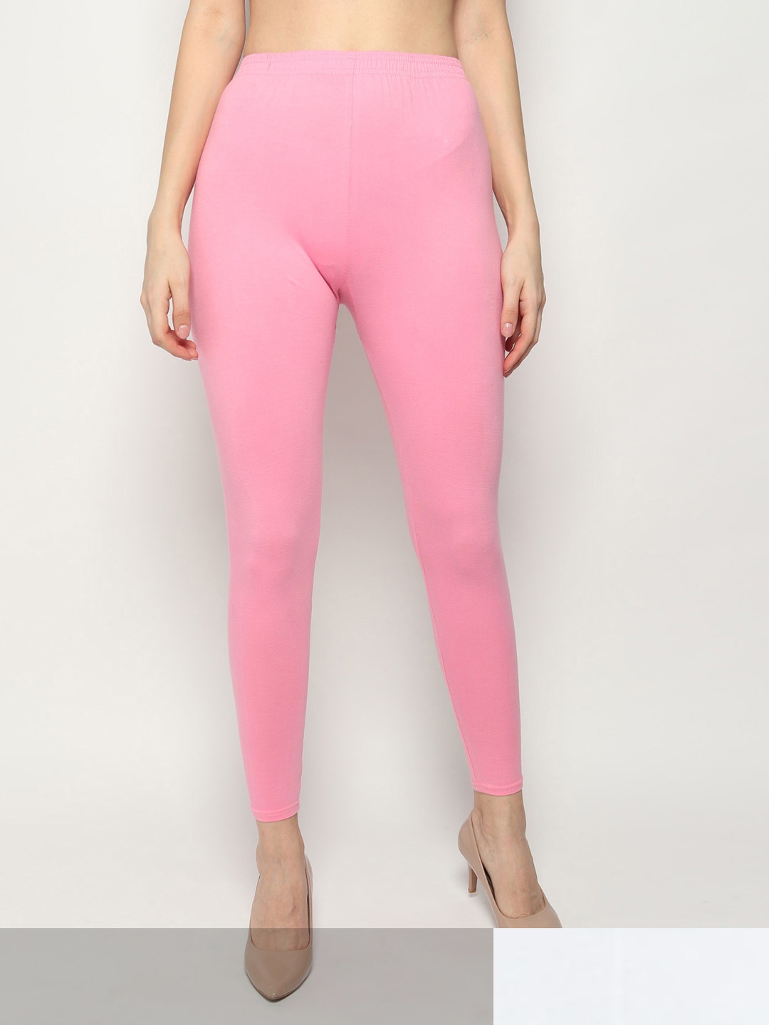 

KEX Women Pack Of 2 Solid Cotton Ankle-Length Leggings, Pink