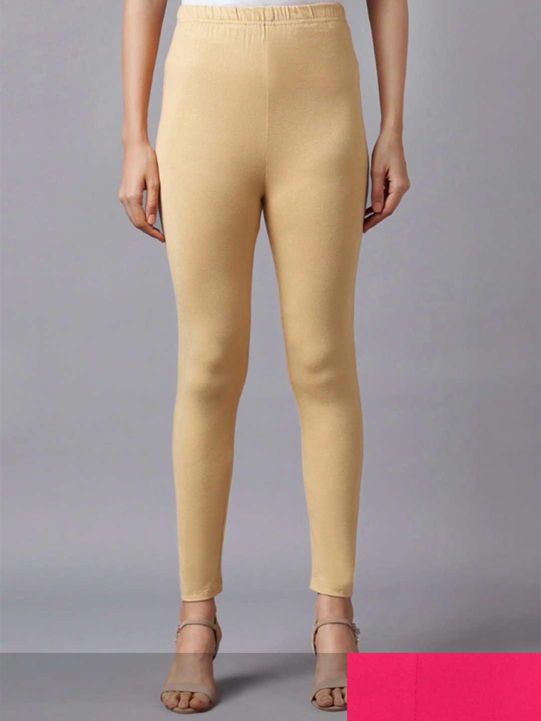 

KEX Women Pack Of 2 Solid Pink & Beige Ankle Length Leggings