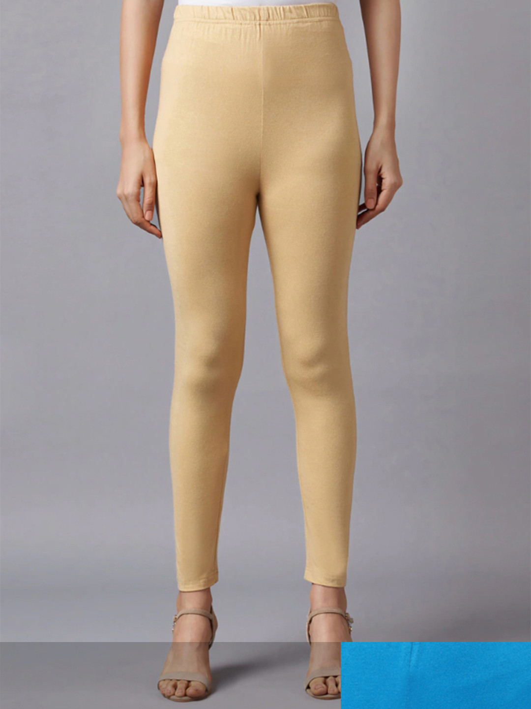 

KEX Women Pack Of 2 Blue & Beige Solid Cotton Ankle-Length Leggings
