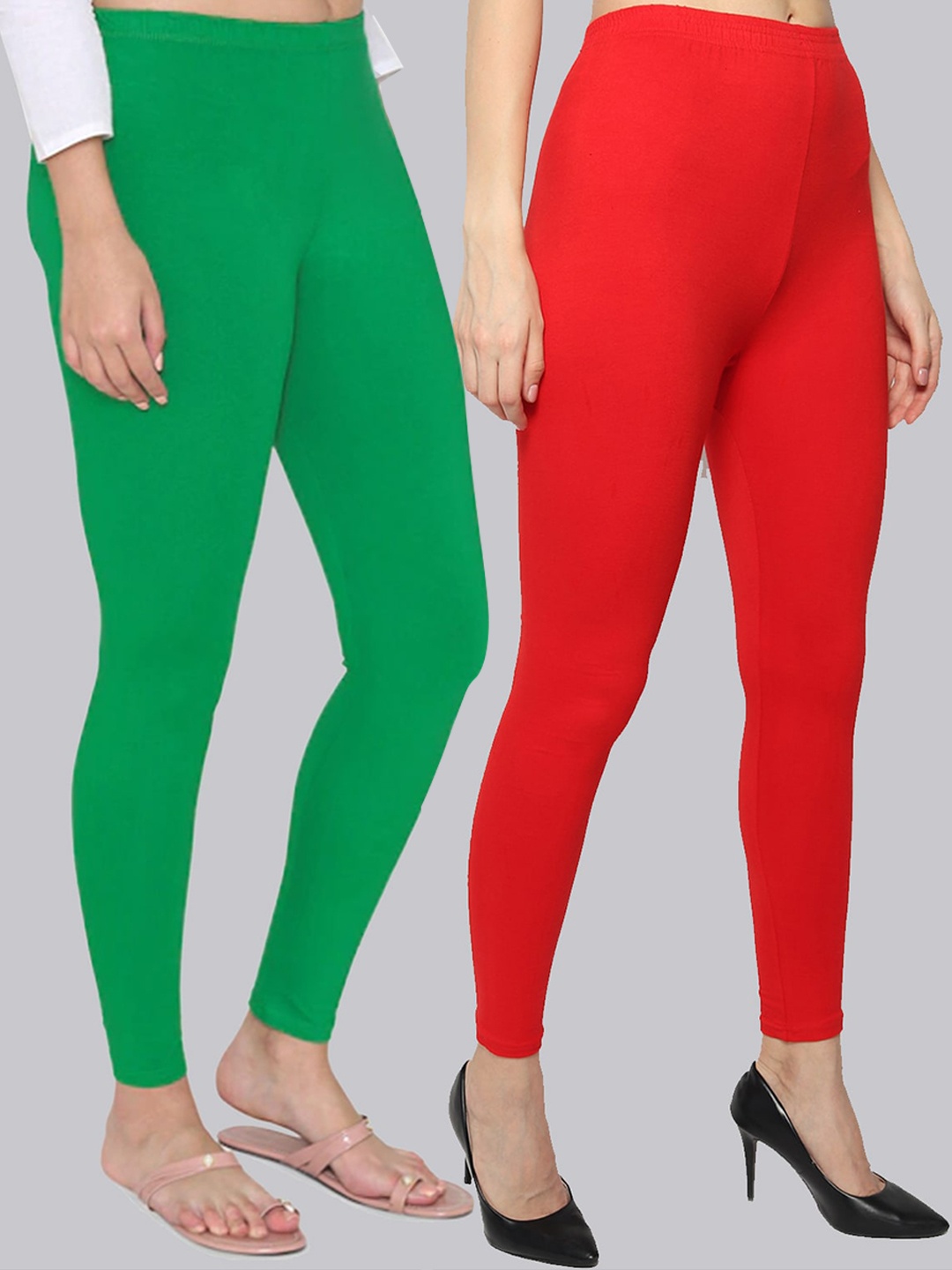 

KEX Women Pack of 2 Solid Cotton Leggings, Green