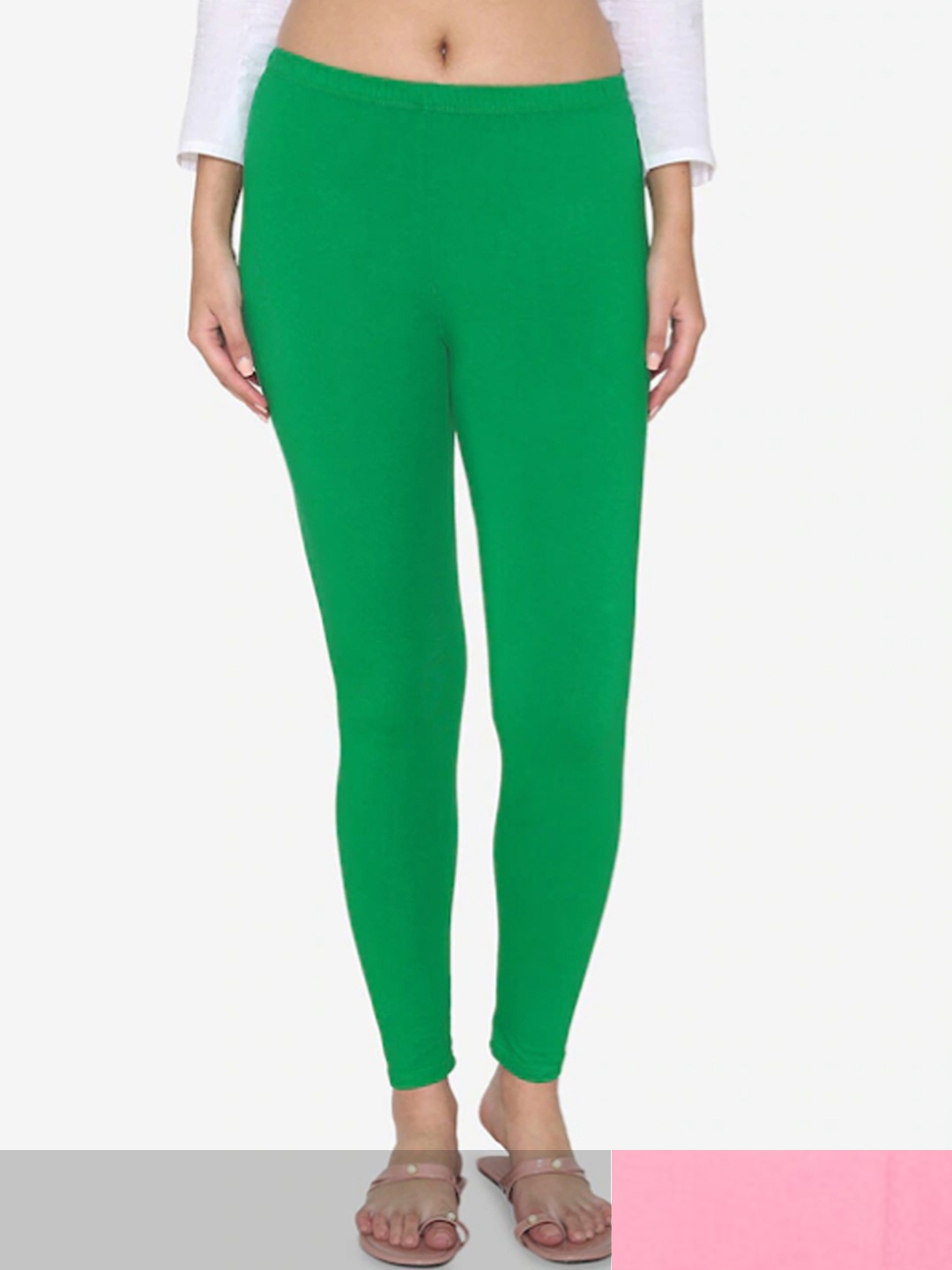

KEX Women Pack Of 2 Pink & Green Solid Ankle Length Leggings