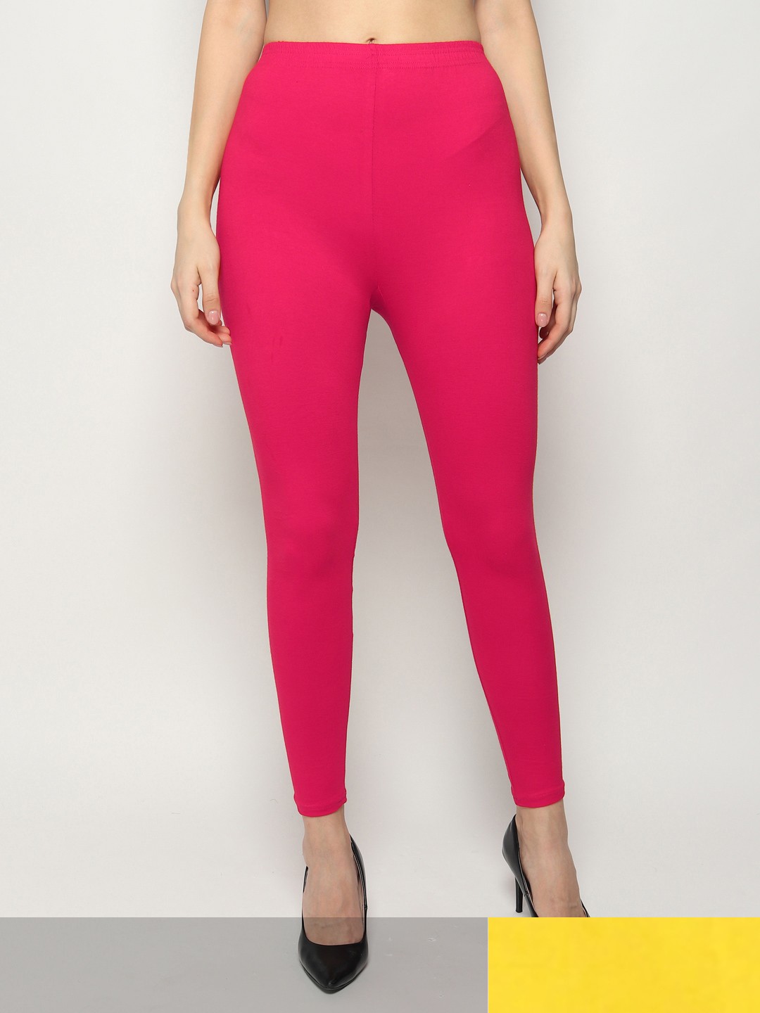 

KEX Women Pack of 2 Yellow & Pink Solid Cotton Leggings