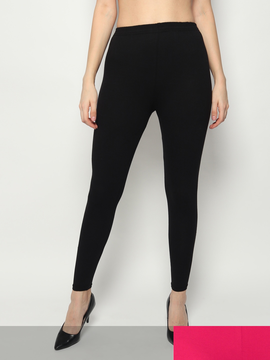 

KEX Women Pack Of 2 Pink & Red Solid Ankle Length Leggings