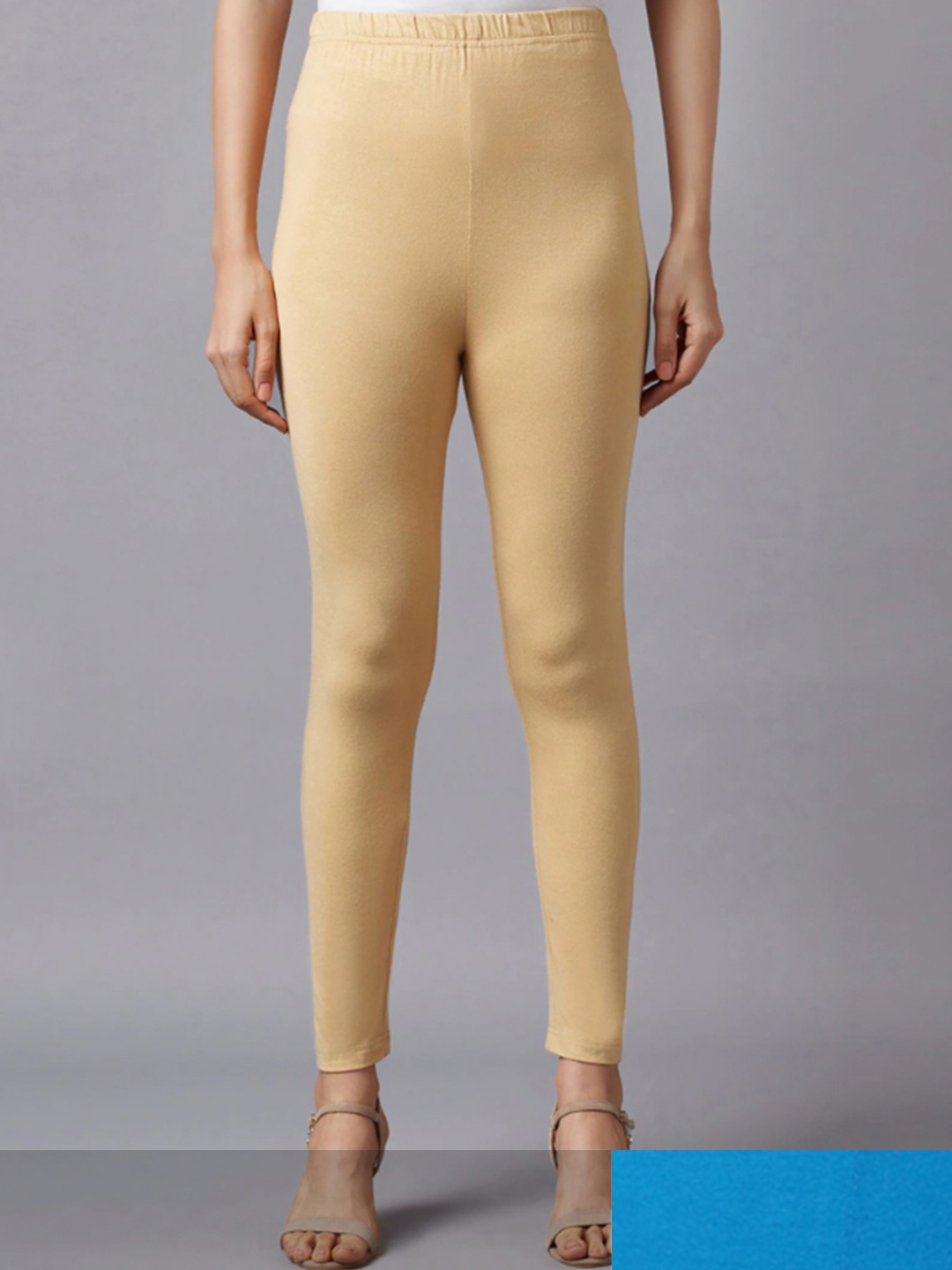 

KEX Women Pack of 2 Beige & Sky Blue Solid Cotton Leggings