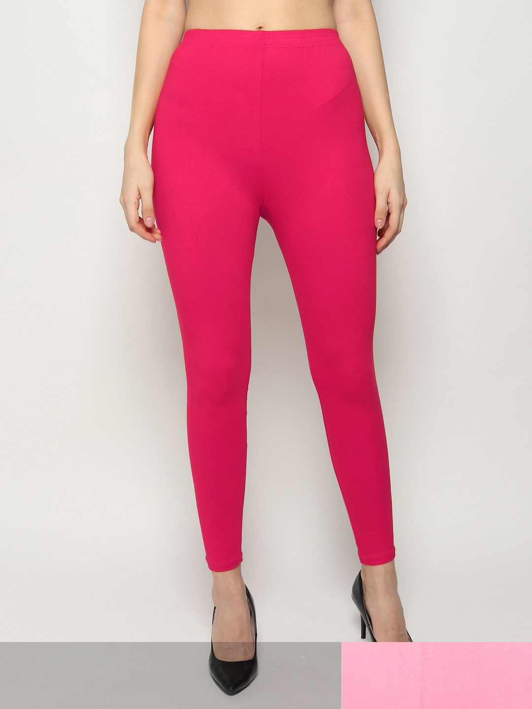 

KEX Women Pack Of 2 Solid Ankle-Length Cotton Leggings, Pink