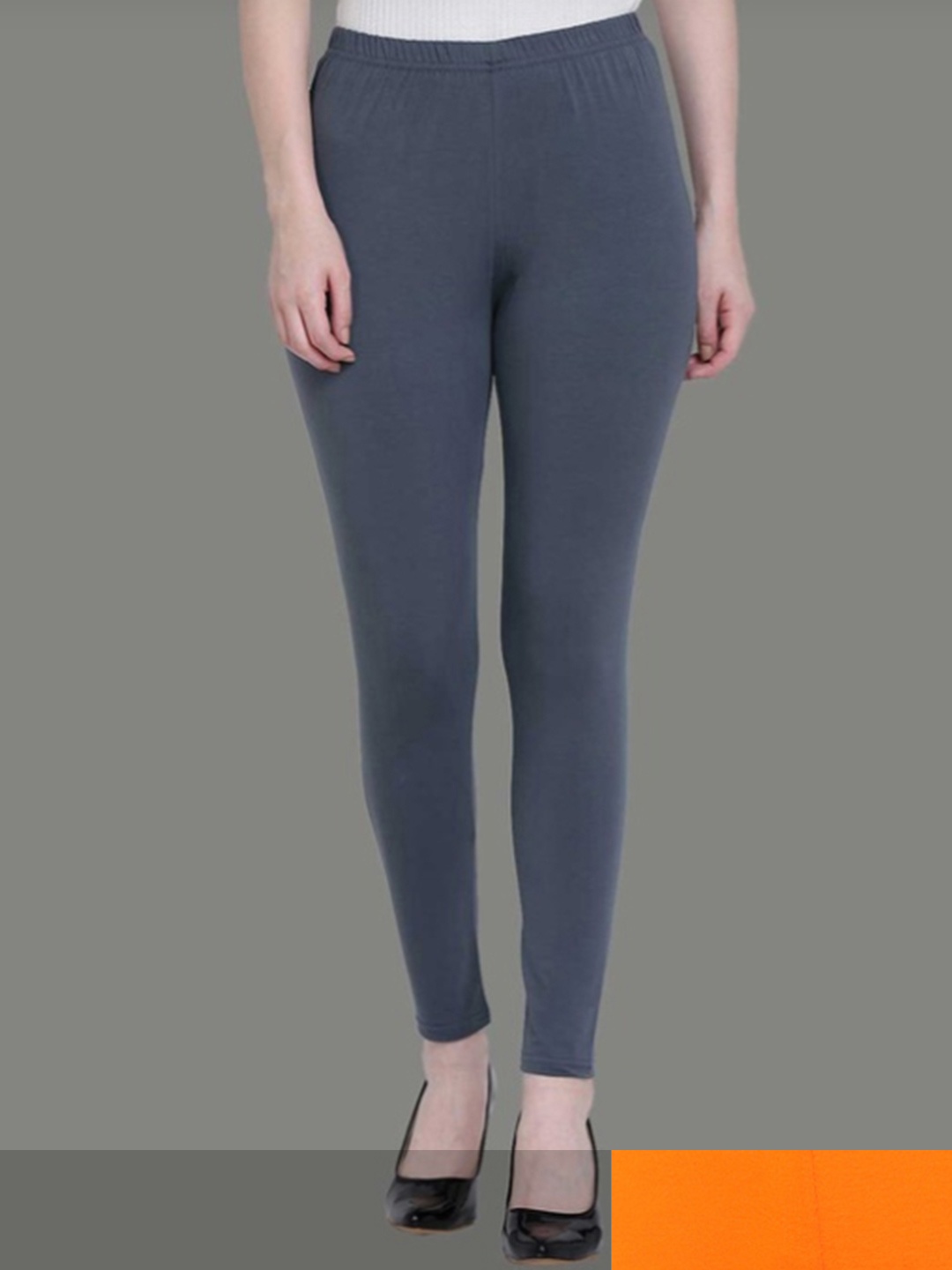 

KEX Women Pack of 2 Grey & Orange Solid Cotton Ankle-Length Leggings
