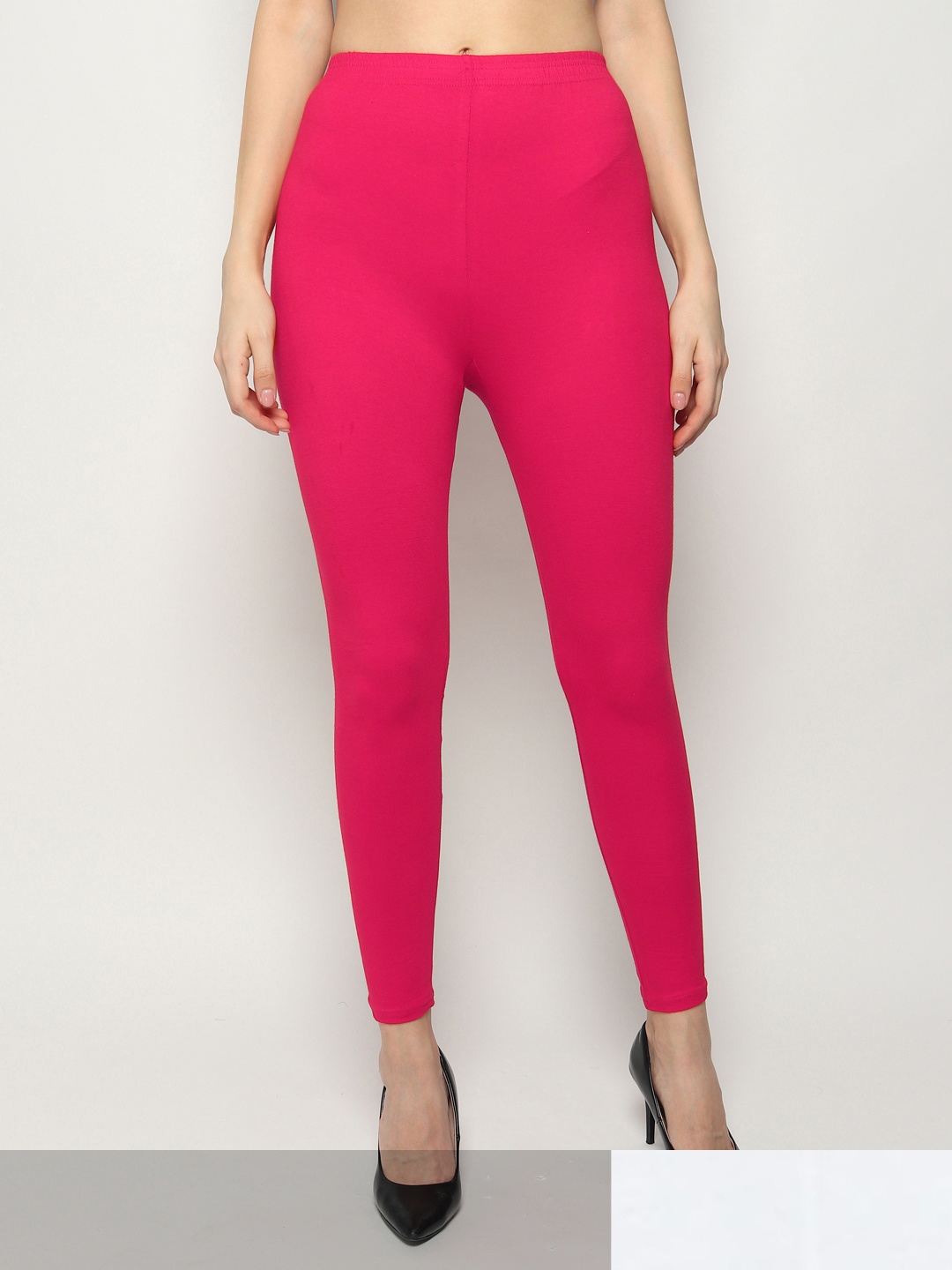 

KEX Women Pack Of 2 White & Pink Solid Ankle-Length Leggings