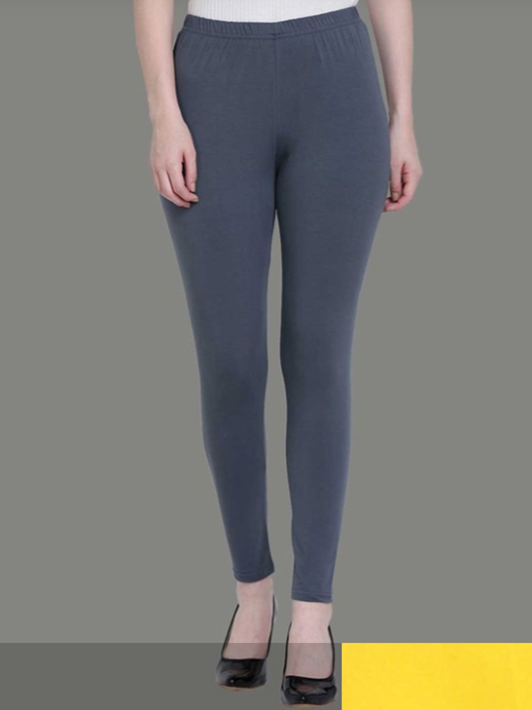 

KEX Women Pack Of 2 Yellow & Grey Solid Ankle-Length Leggings