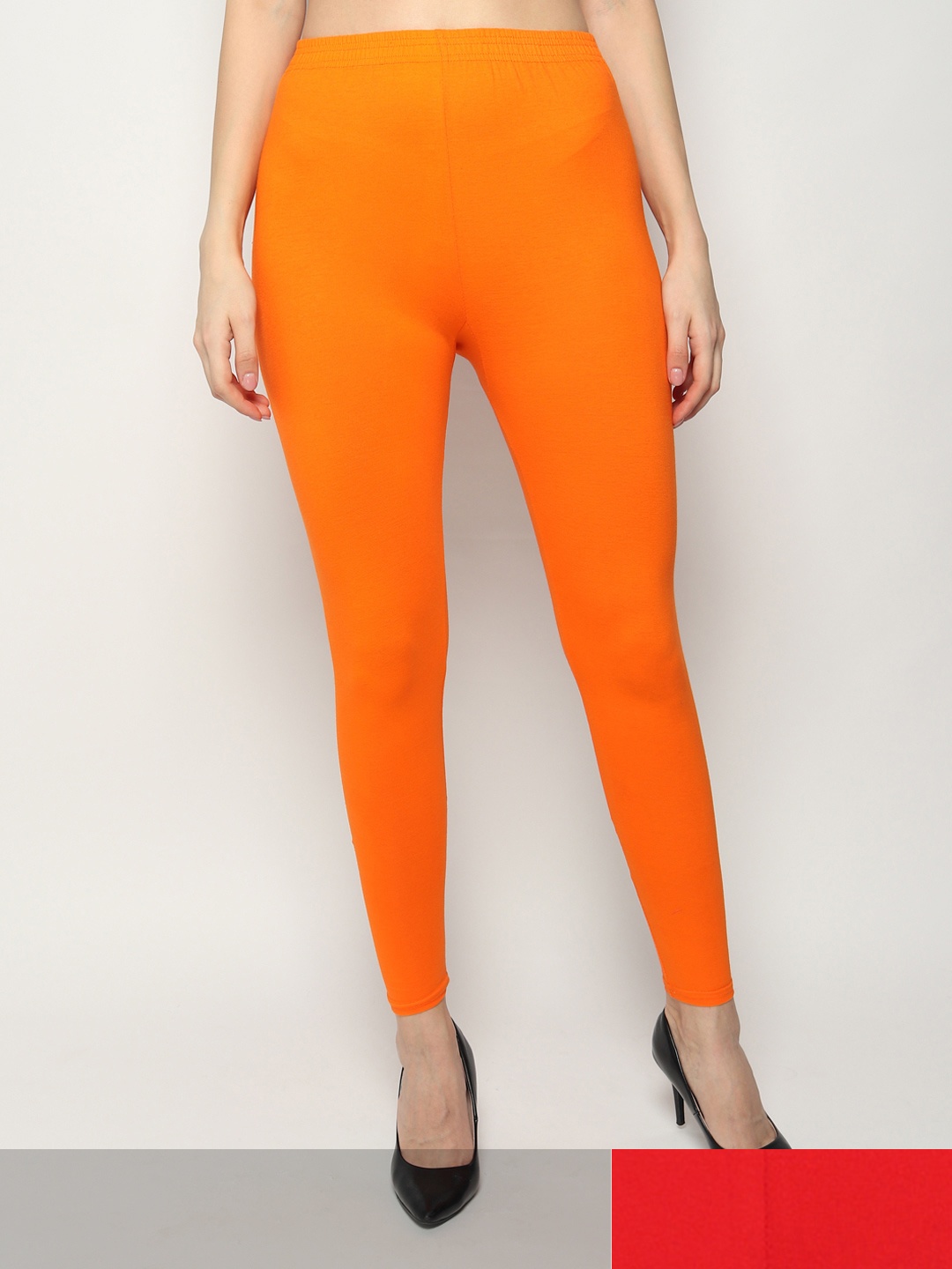

KEX Women Pack of 2 Red & Orange Solid Ankle-Length Leggings