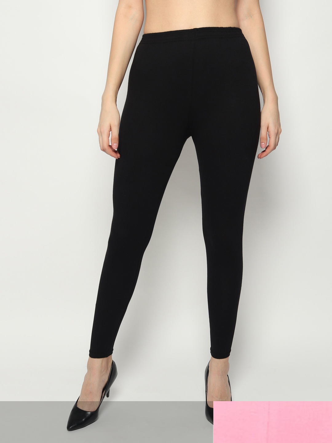 

KEX Women Pack Of 2 Black & Pink Solid Ankle Length Leggings