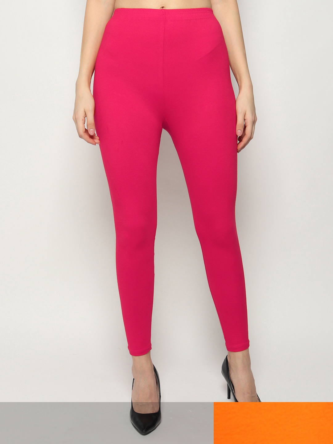 

KEX Women Pack Of 2 Pink & Orange Solid Cotton Ankle-Length Leggings