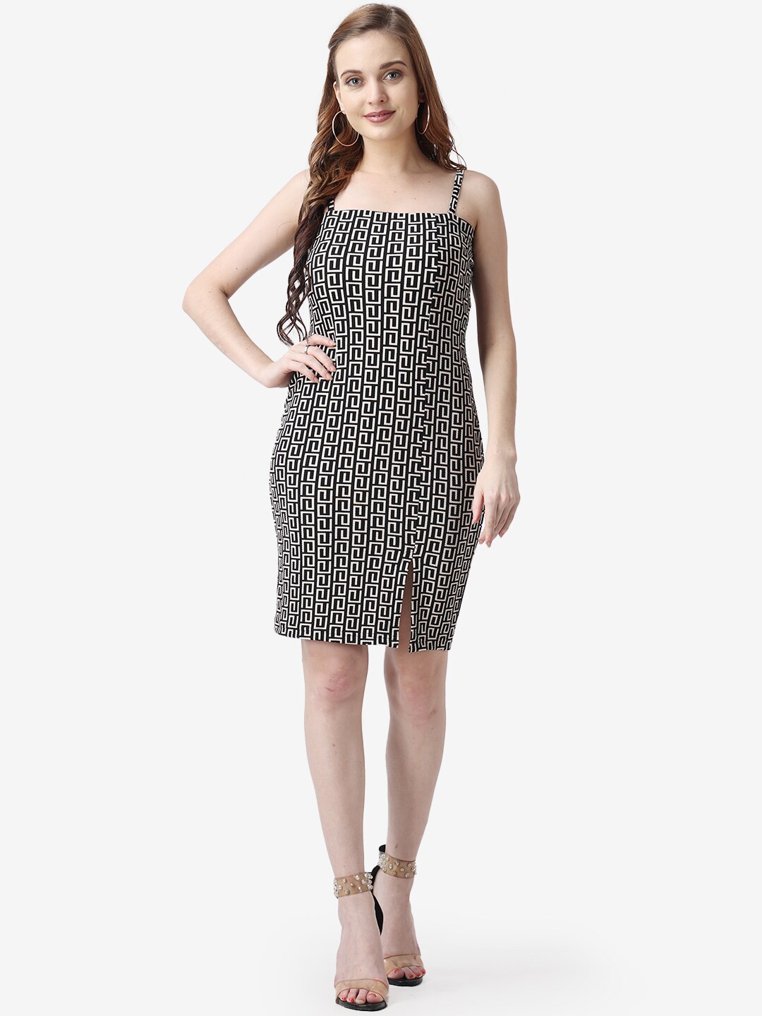 

Popwings Women Black & White Sheath Dress