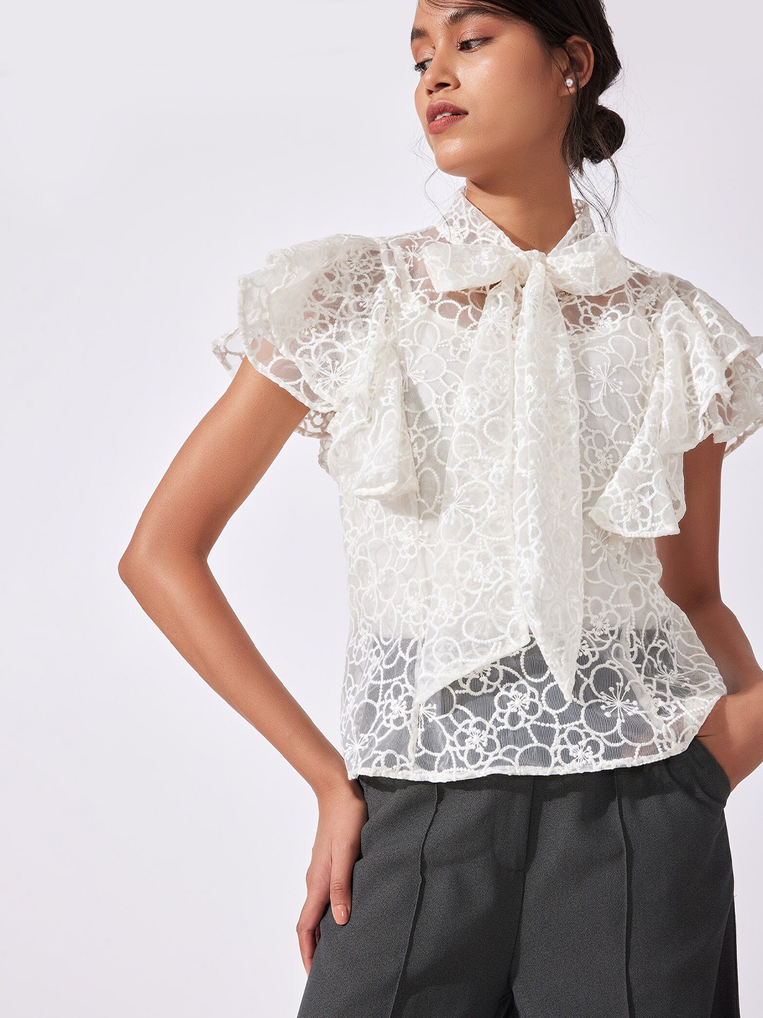 

The Label Life Women White Tie-Up Neck Top