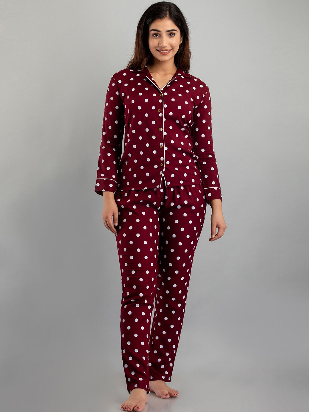 

FERANOID Women Maroon & White Printed Night suit Set FRLW9020