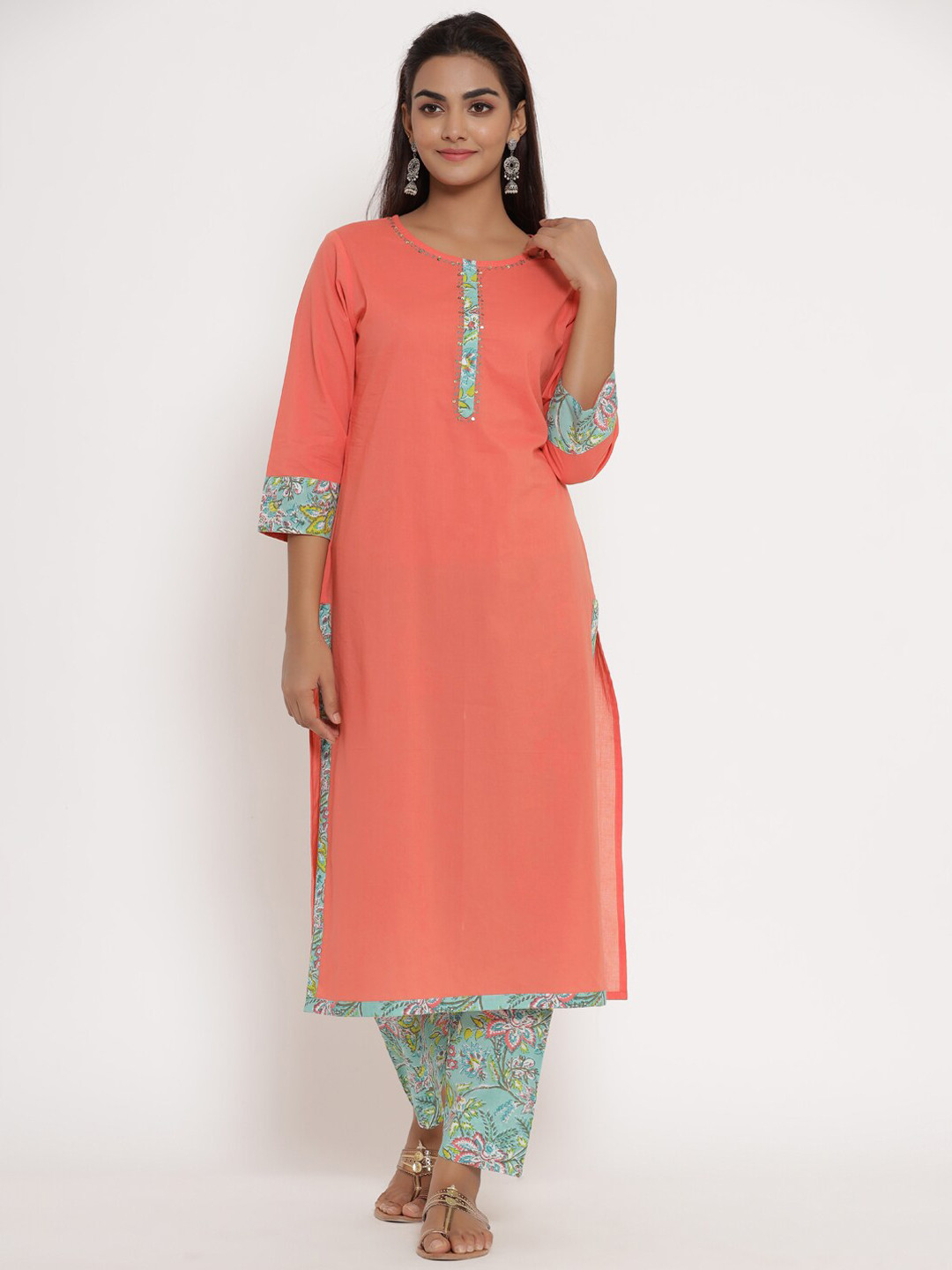 

mirari Women Peach-Coloured Pure Cotton Kurta with Trousers