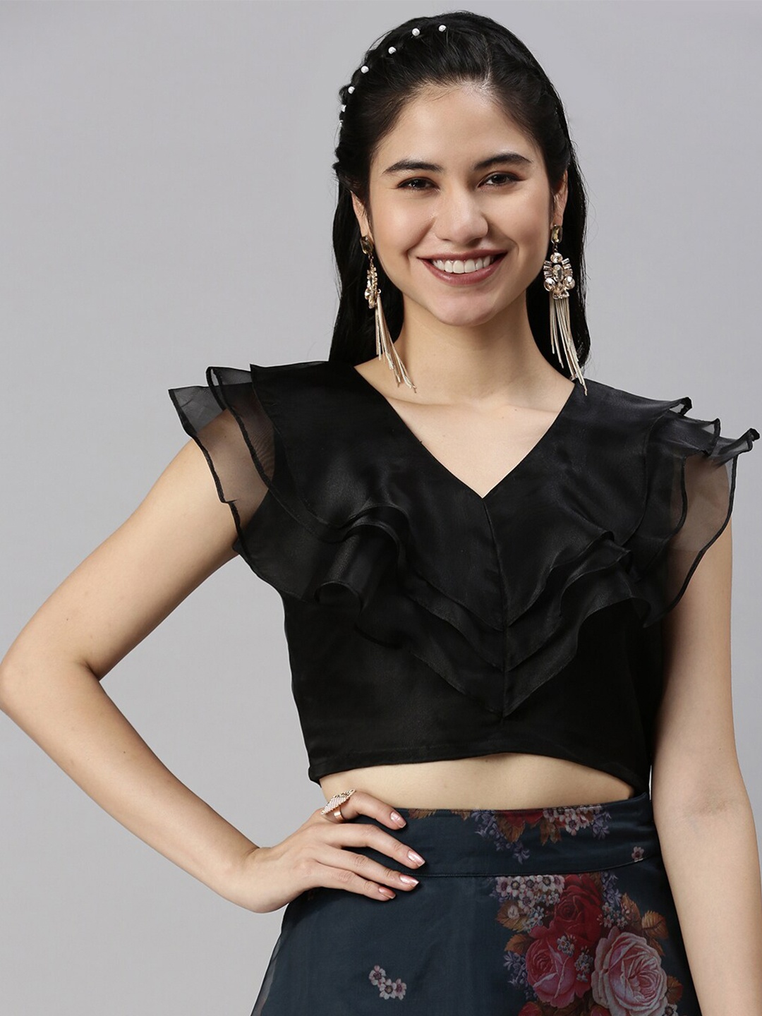 

De Moza Ruffles Crop Top, Black