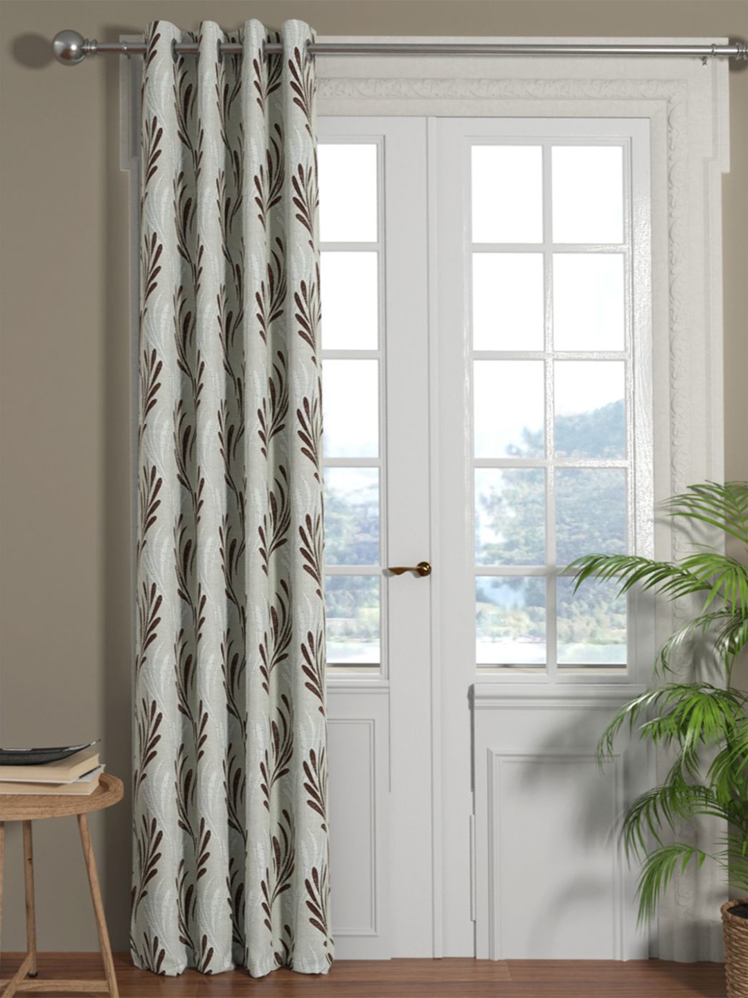 

KOPA Silver-Toned & Brown Floral Room Darkening Door Curtain