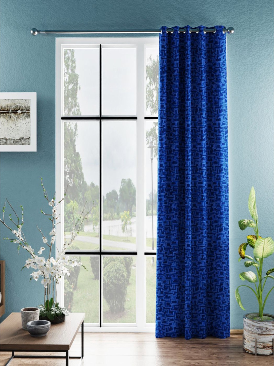 

BIANCA Blue Geometric Room Darkening Door Curtain