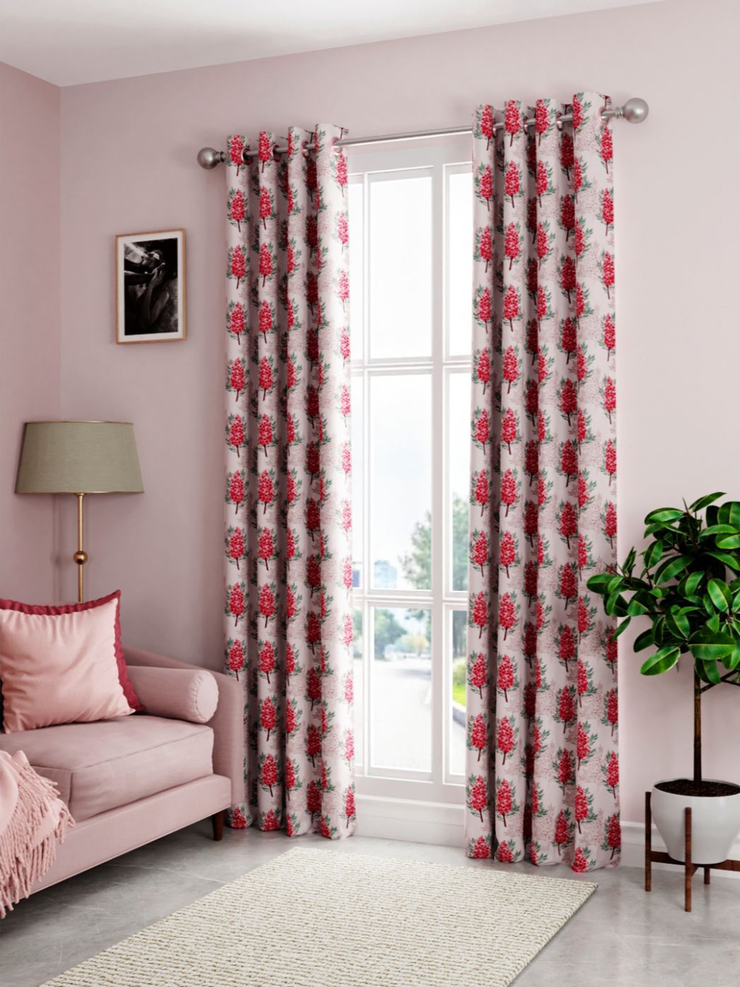 

KOPA Pink & Red Set of 2 Floral Door Curtain