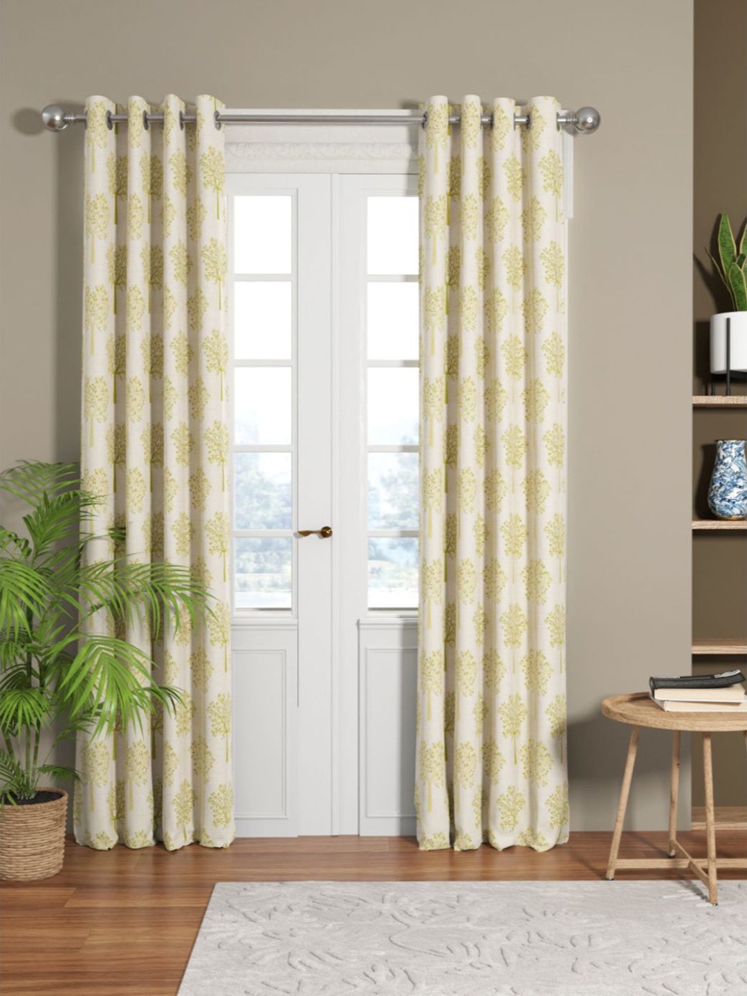 

KOPA Set of 2 Green & Gold-Toned Floral Room Darkening Door Curtain