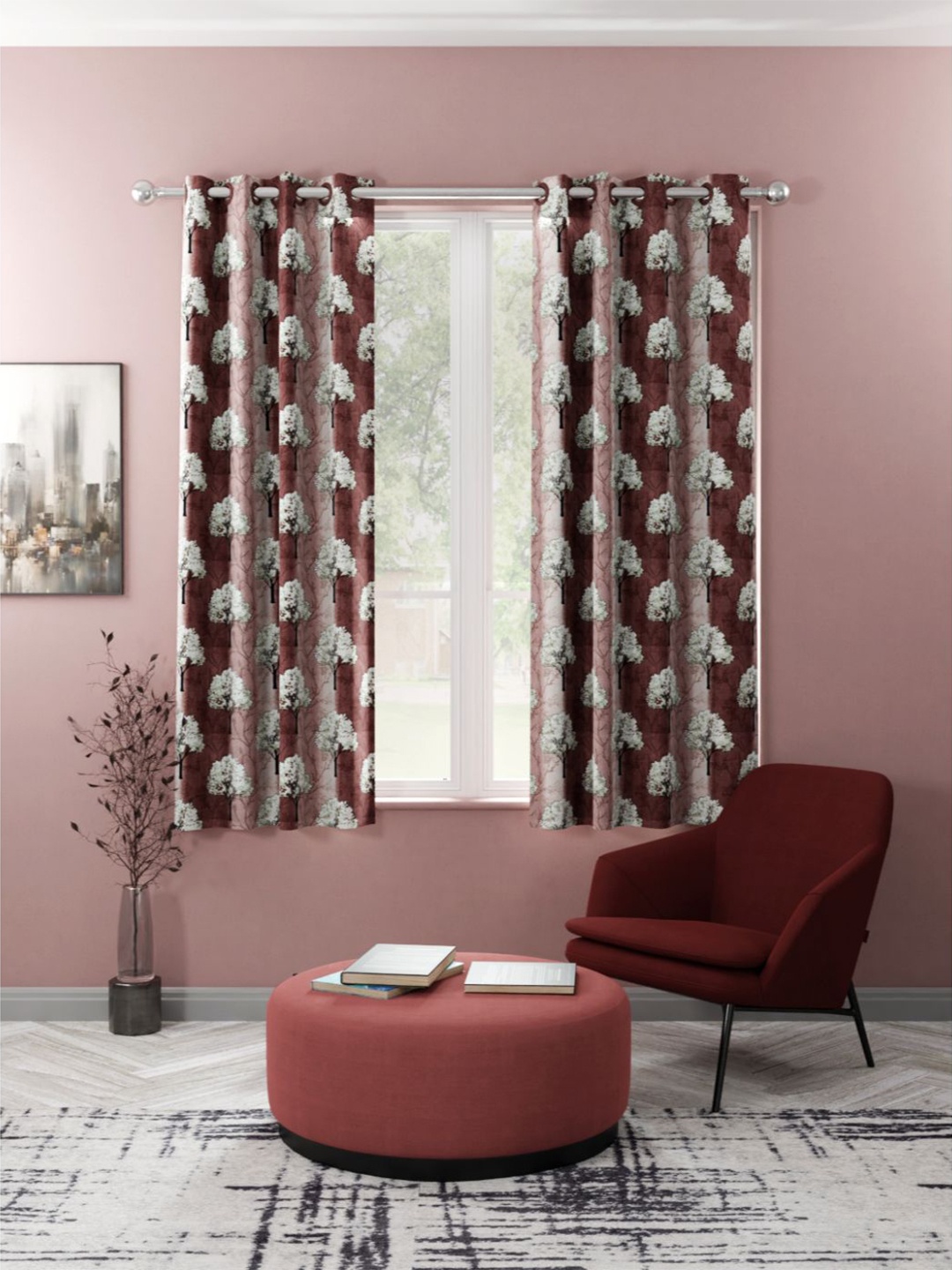 

KOPA Set of 2 Floral Window Curtain, Rose