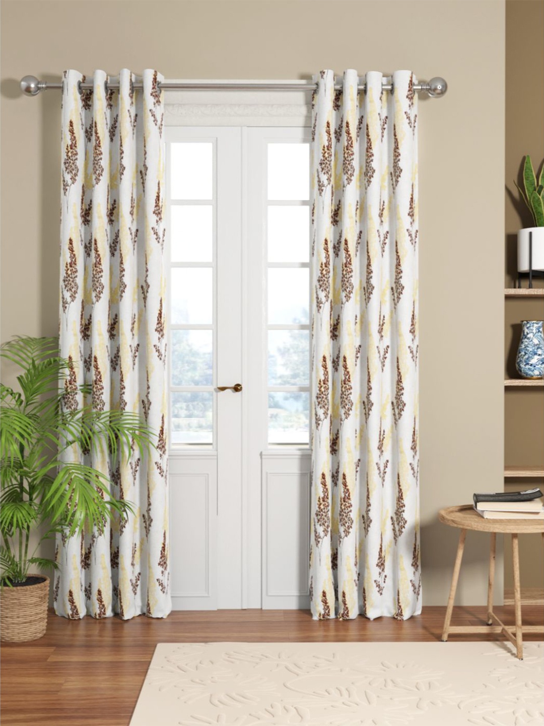 

KOPA Set of 2 White & Brown Floral Room Darkening Eyelet Door Curtain