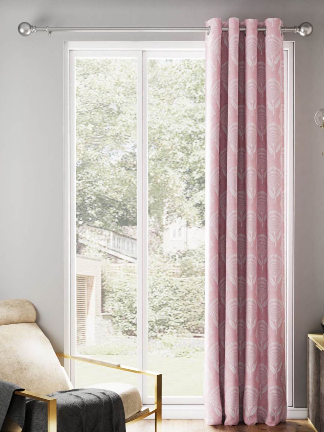

BIANCA Pink & White Floral Room Darkening Door Curtain