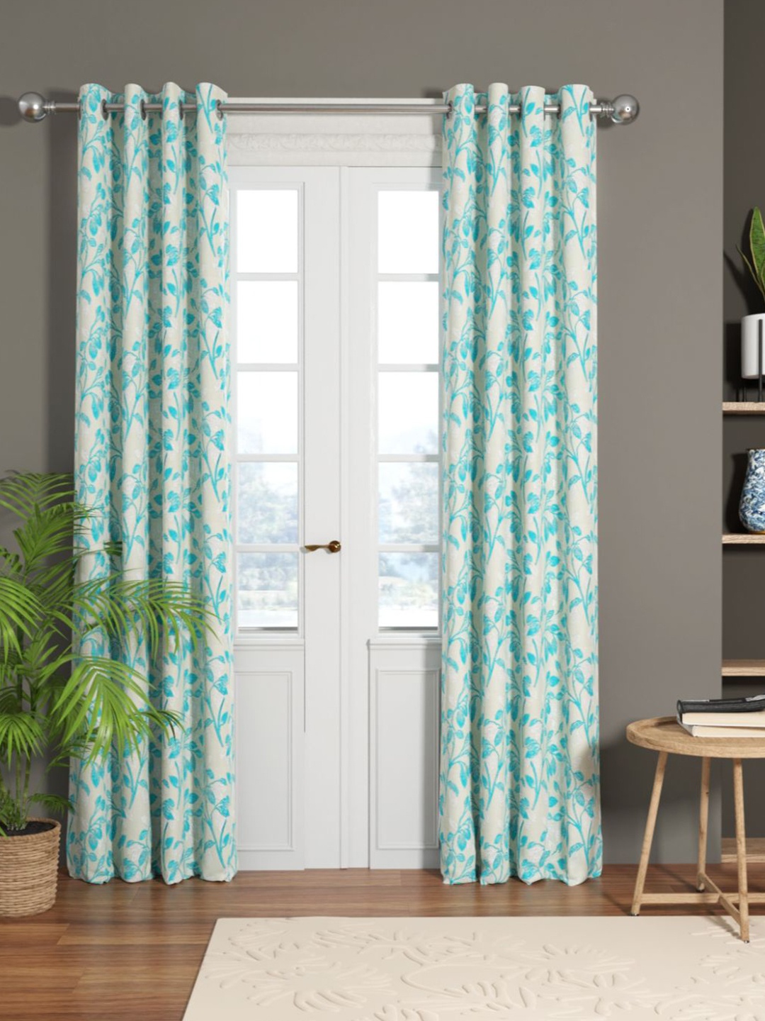 

KOPA Set of 2 Floral Room Darkening Door Curtain, Blue