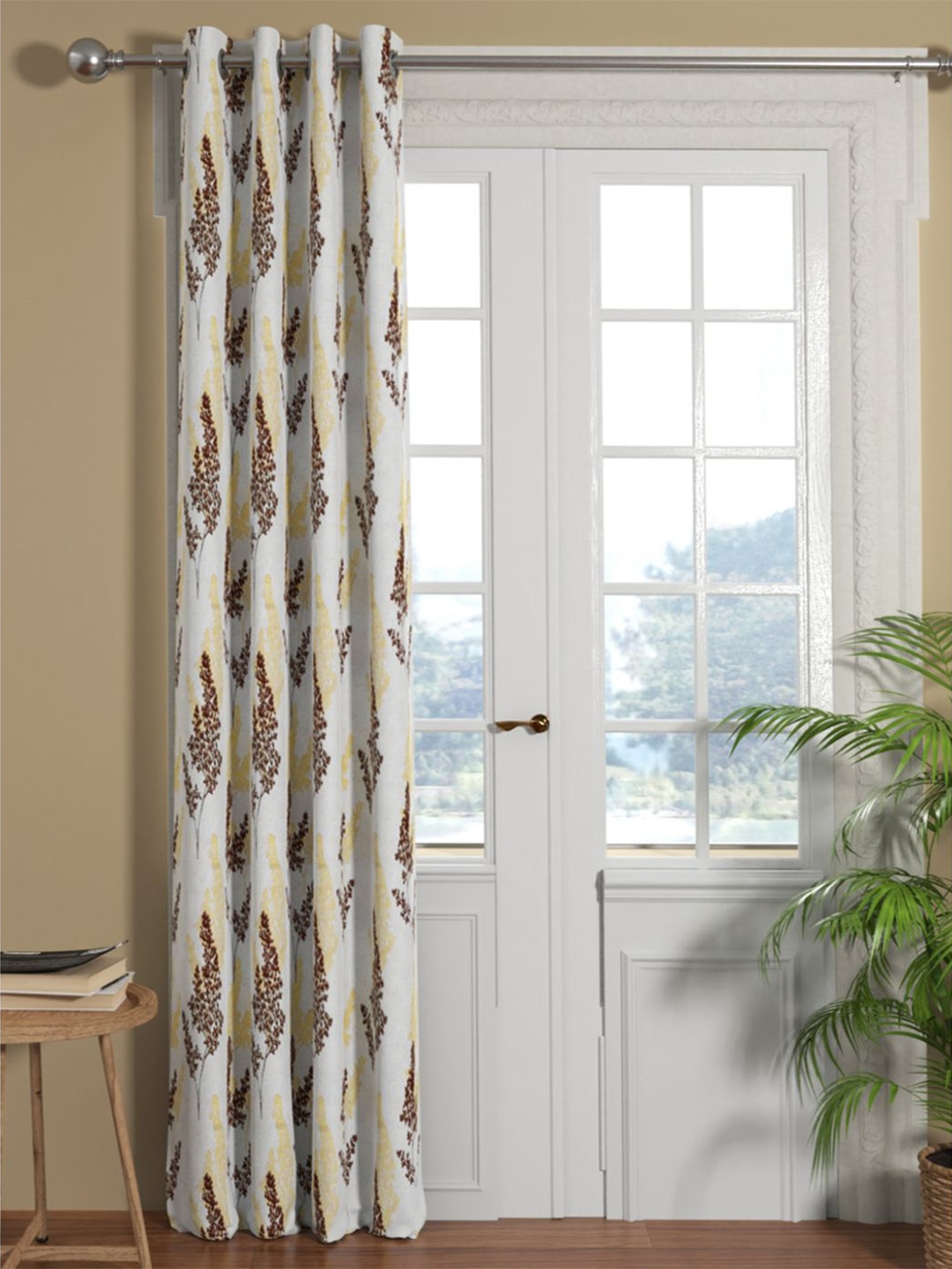 

KOPA Brown & Gold-Toned Floral Printed Room Darkening Door Curtain