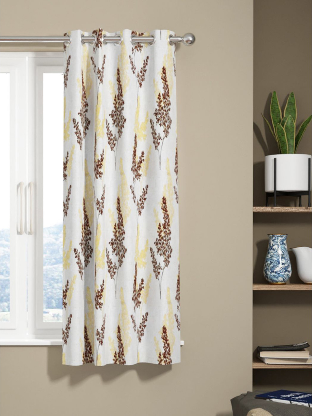 

KOPA White & Brown el`pesso Floral Room Darkening Window Curtain