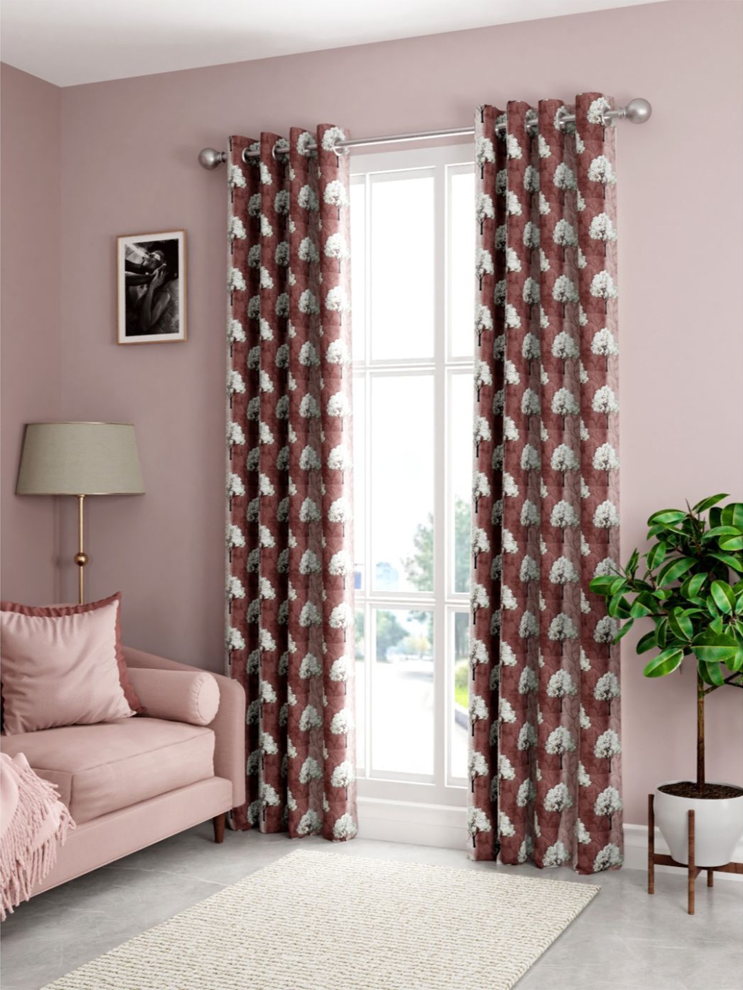 

KOPA Brown & White Set of 2 Floral Door Curtain