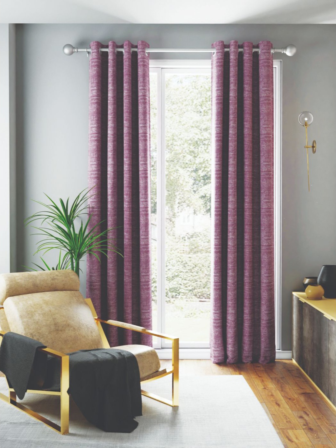 

BIANCA Purple Set of 2 tremezzo Striped Room Darkening Door Curtain