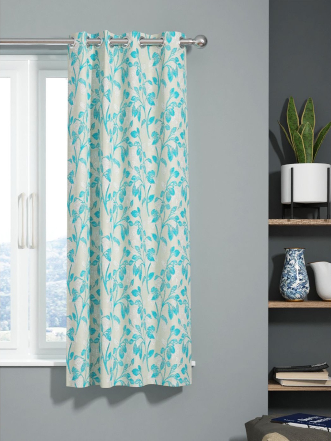 

KOPA Off White & Blue Floral Room Darkening Window Curtain
