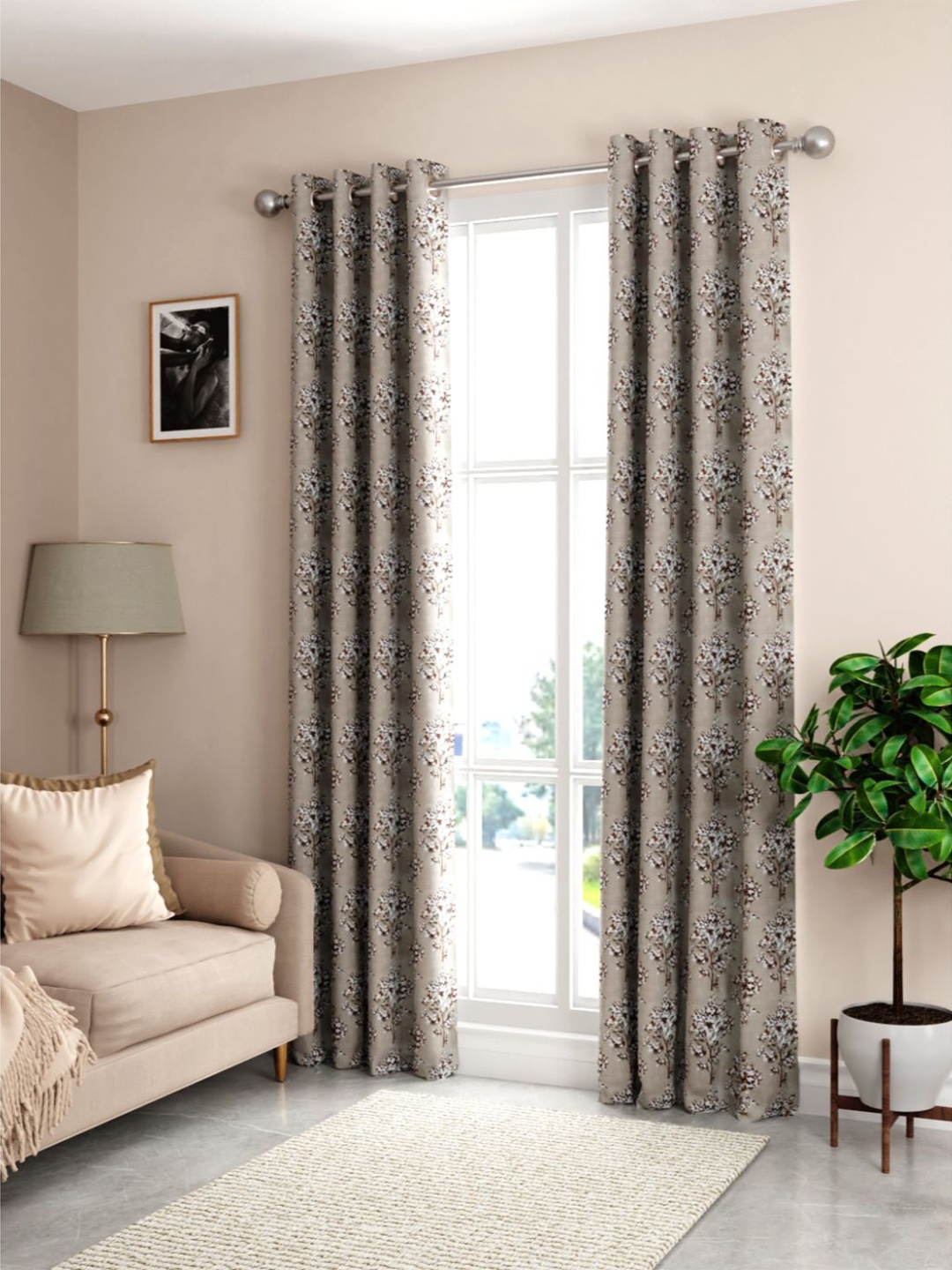 

KOPA Brown & Beige Set of 2 Floral Door Curtain