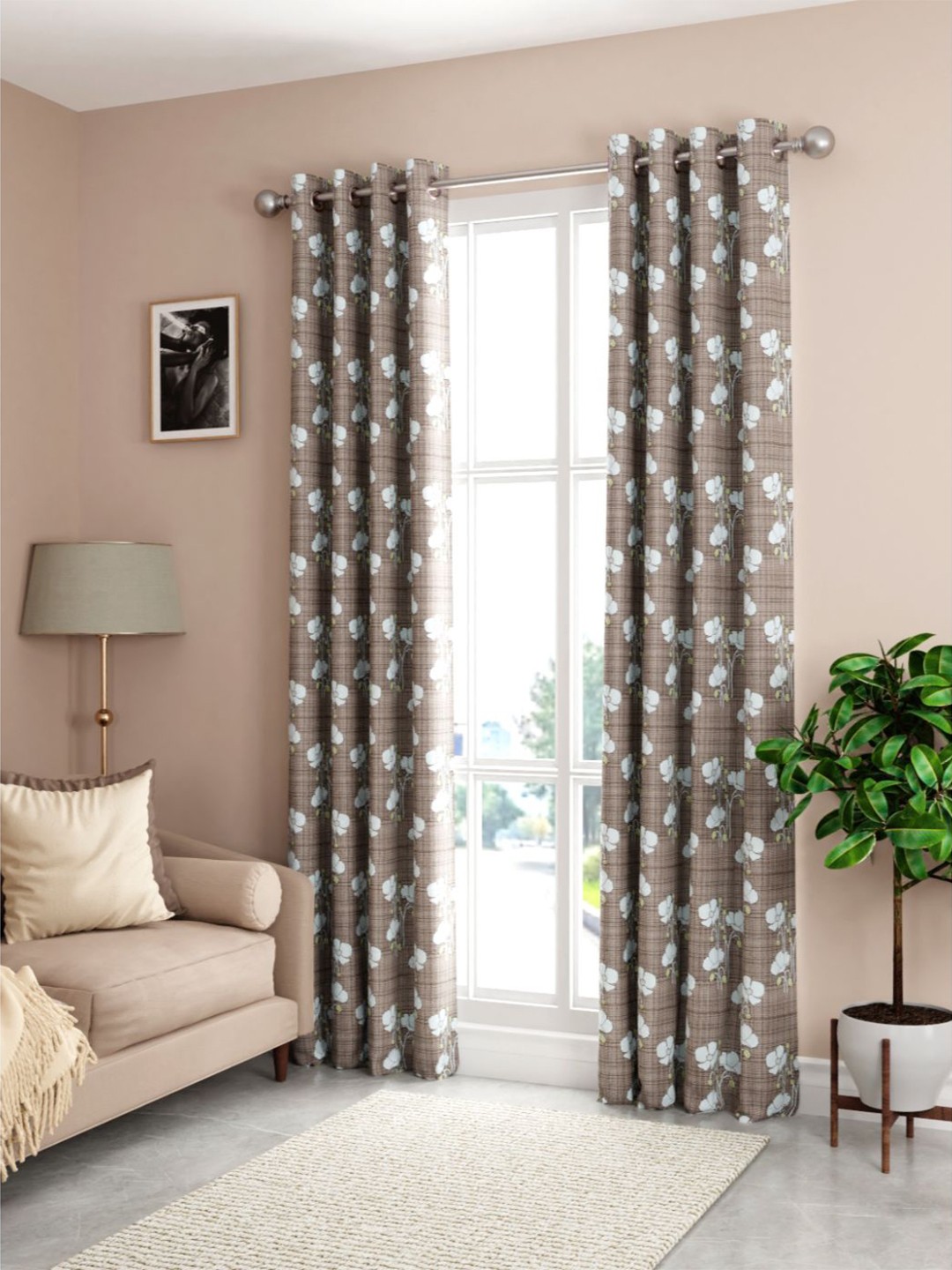 

KOPA Set of 2 Brown & Off White Floral Door Curtain