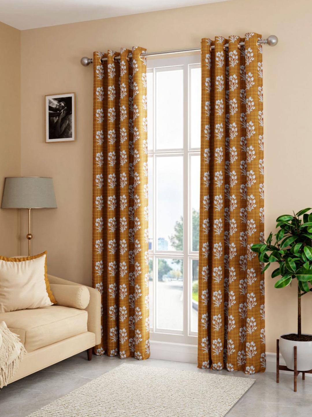 

KOPA Beige & White Set of 2 Floral Door Curtain