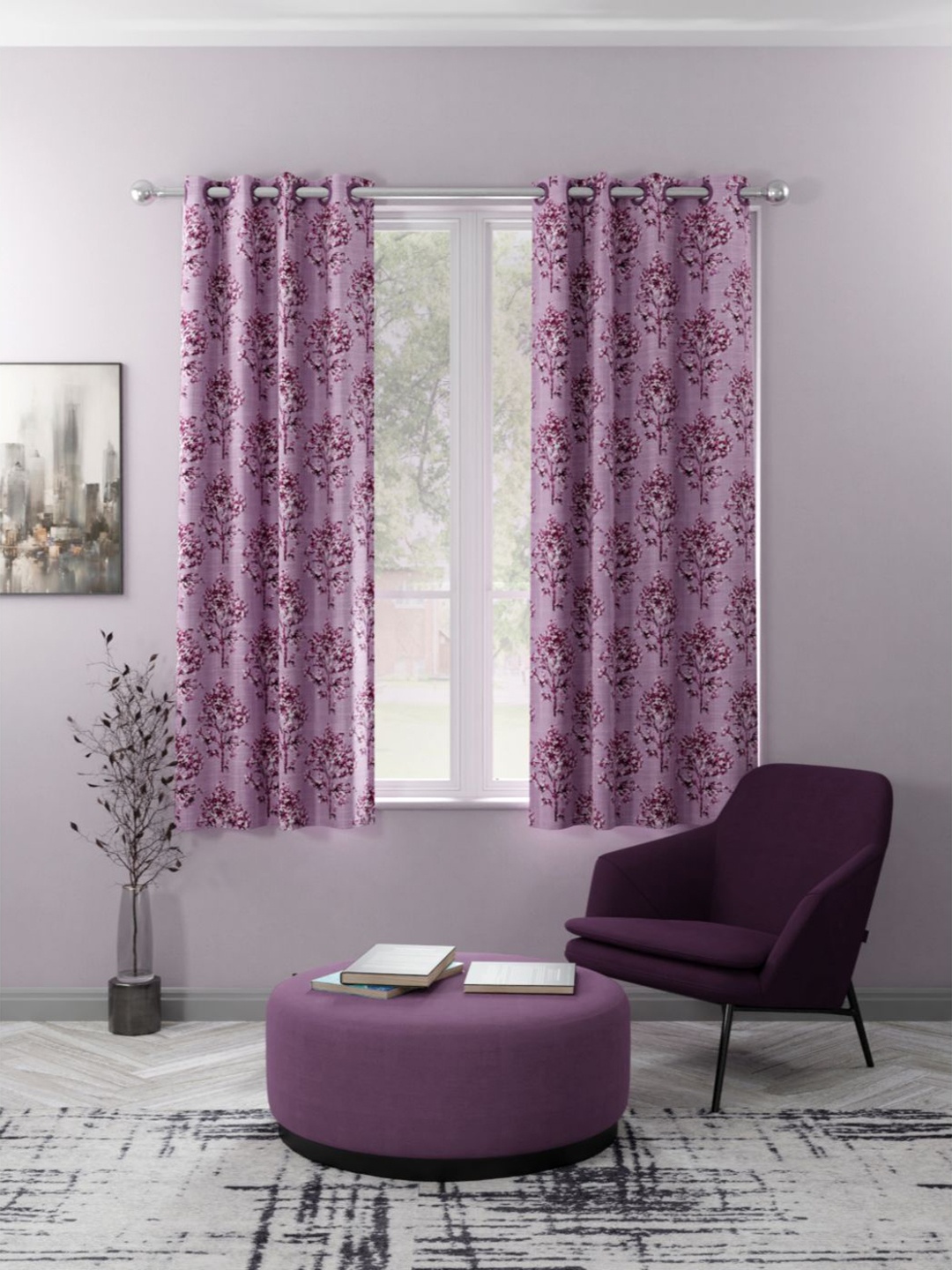 

KOPA Pink And White Set of 2 Floral Print Light Filtering Window Curtain