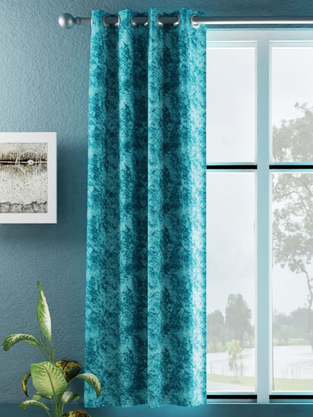 

BIANCA Sea Green Printed Room Darkening Window Curtain