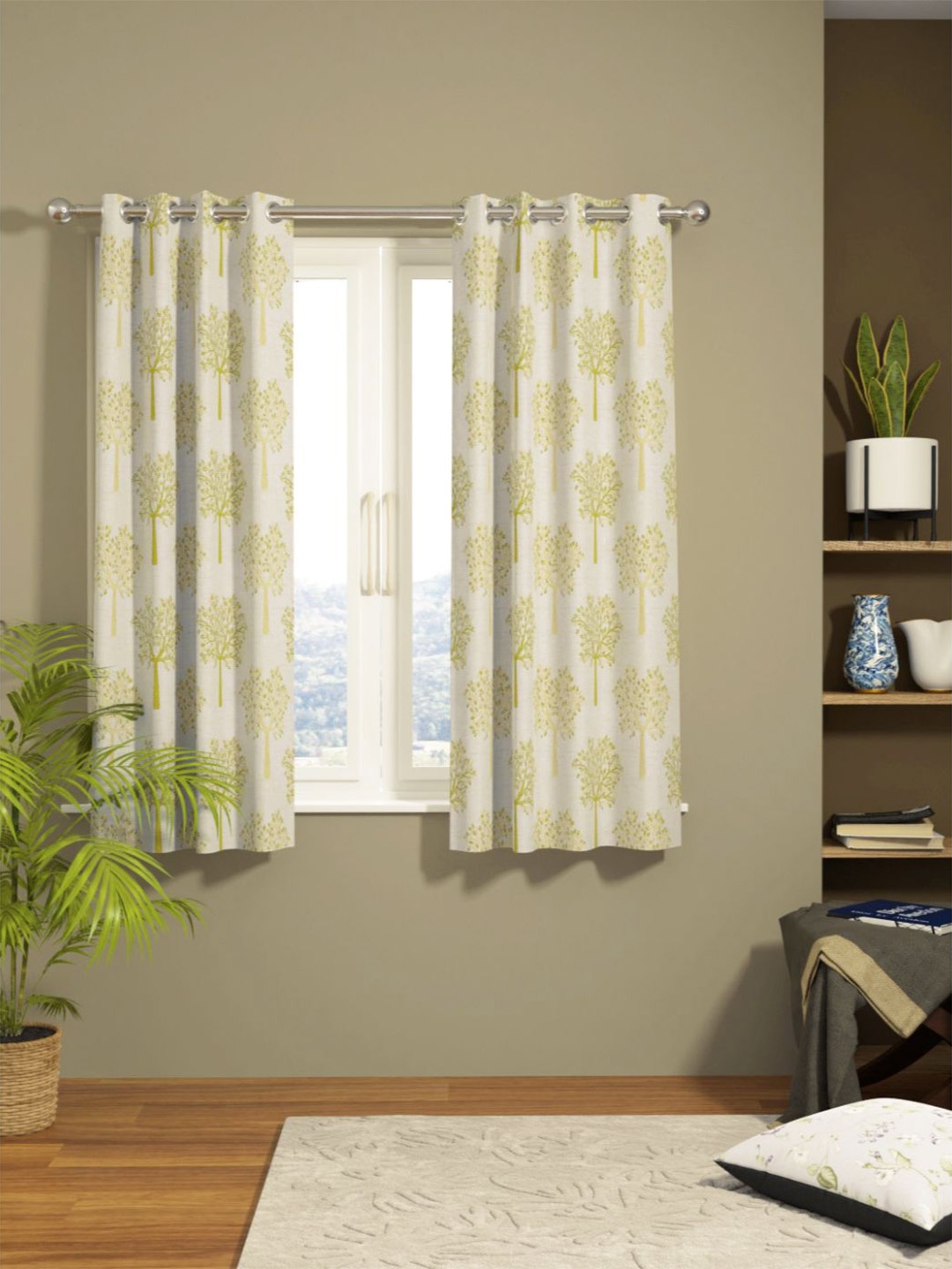 

KOPA Off White & Yellow Set of 2 Floral Room Darkening Window Curtain