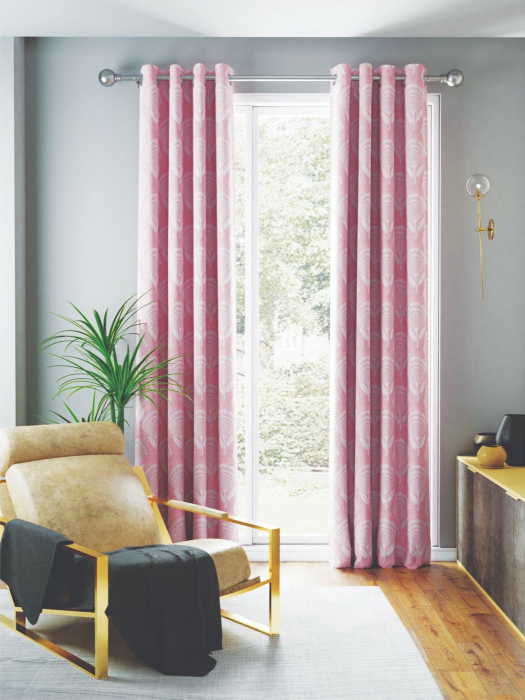 

BIANCA Set of 2 Floral Room Darkening Door Curtain, Pink