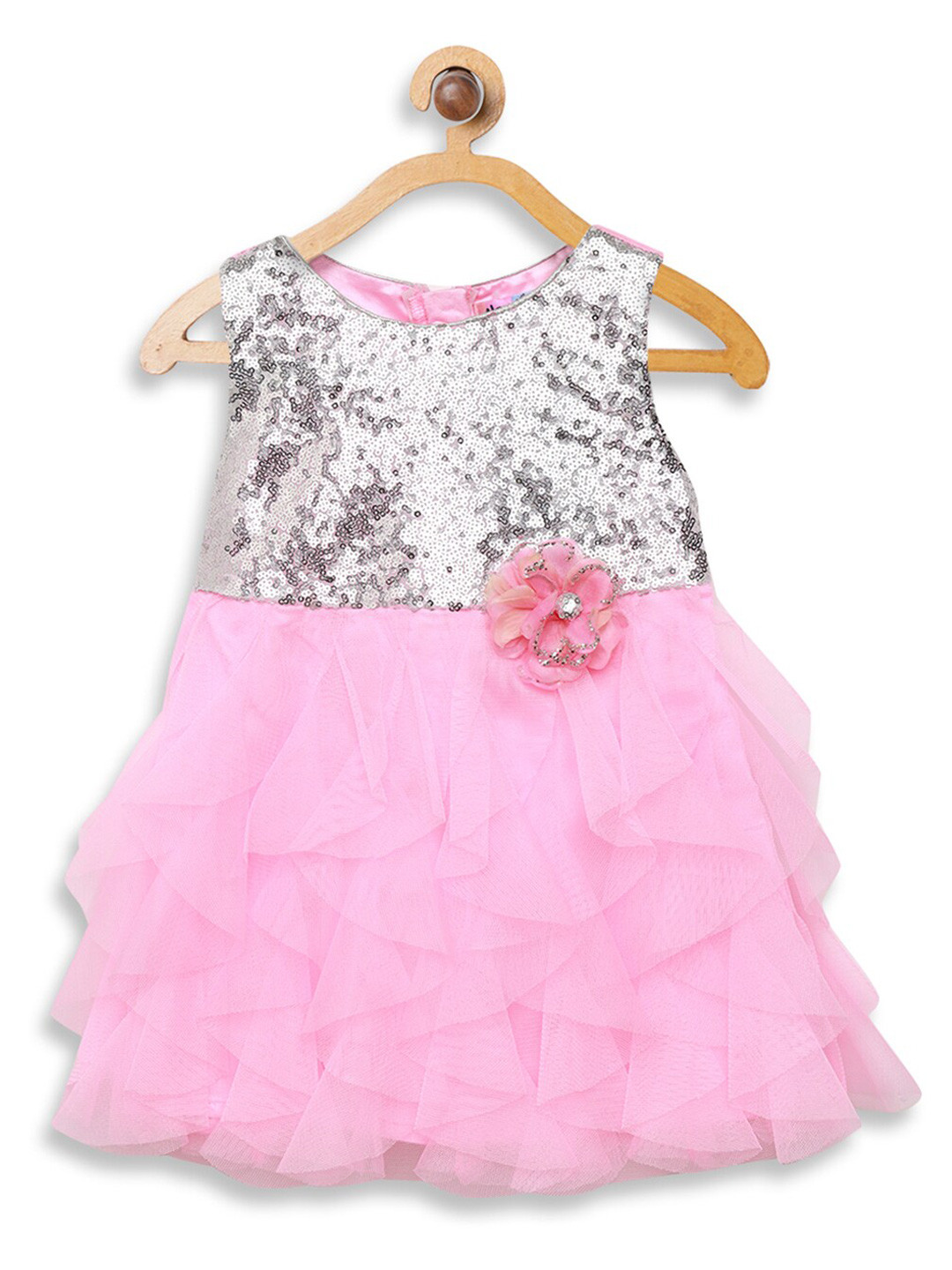 

Nauti Nati Girls Pink & Silver-Toned Embellished Net A-Line Dress