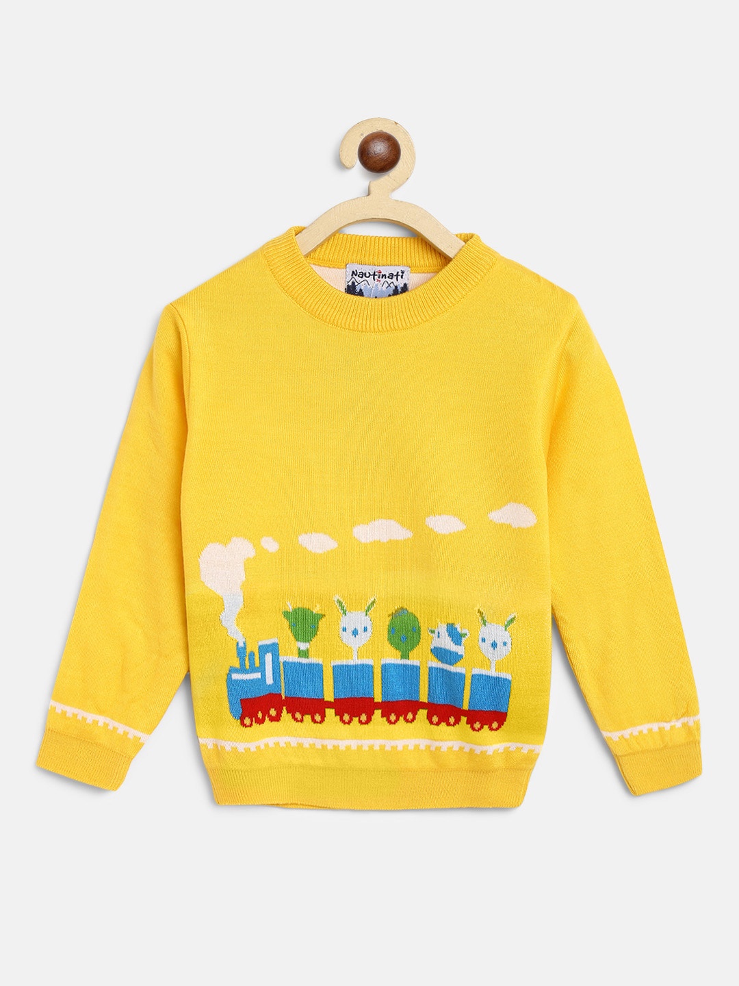 

Nauti Nati Boys Yellow & Blue Printed Acrylic Pullover