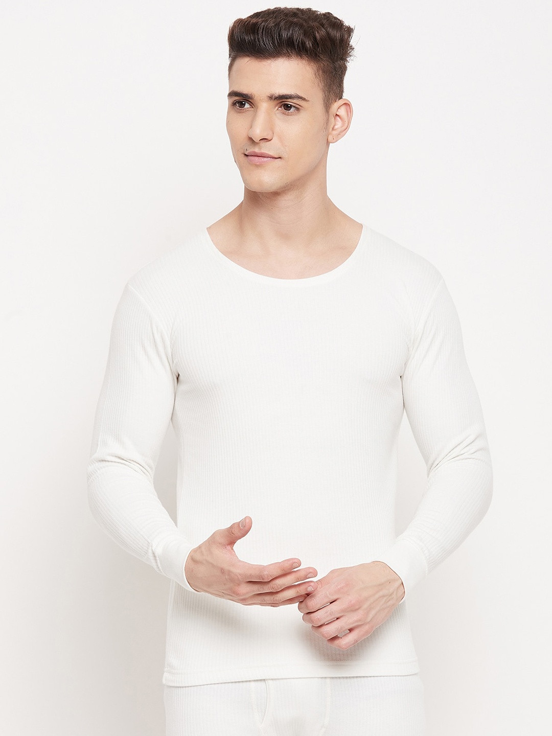 

Duke Men White Solid Thermal Cotton Tops