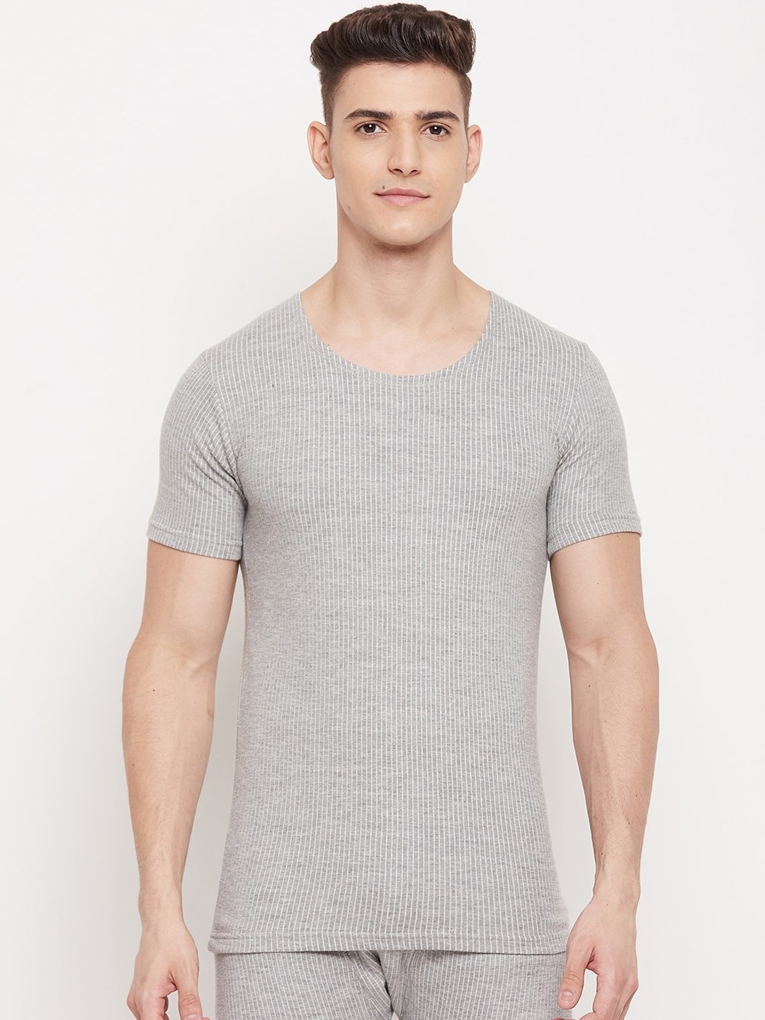 

Duke Men Grey Striped Cotton Thermal Top
