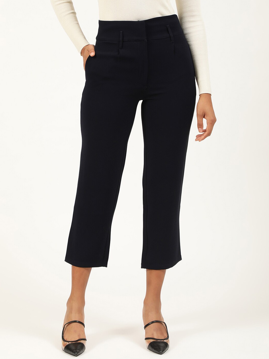 

CENTRESTAGE Women Navy Blue Straight Fit Culottes Trousers