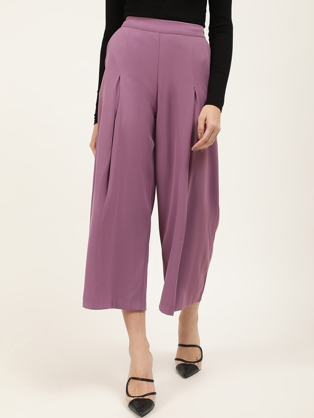 

CENTRESTAGE Women Purple Loose Fit High-Rise Culottes Trousers